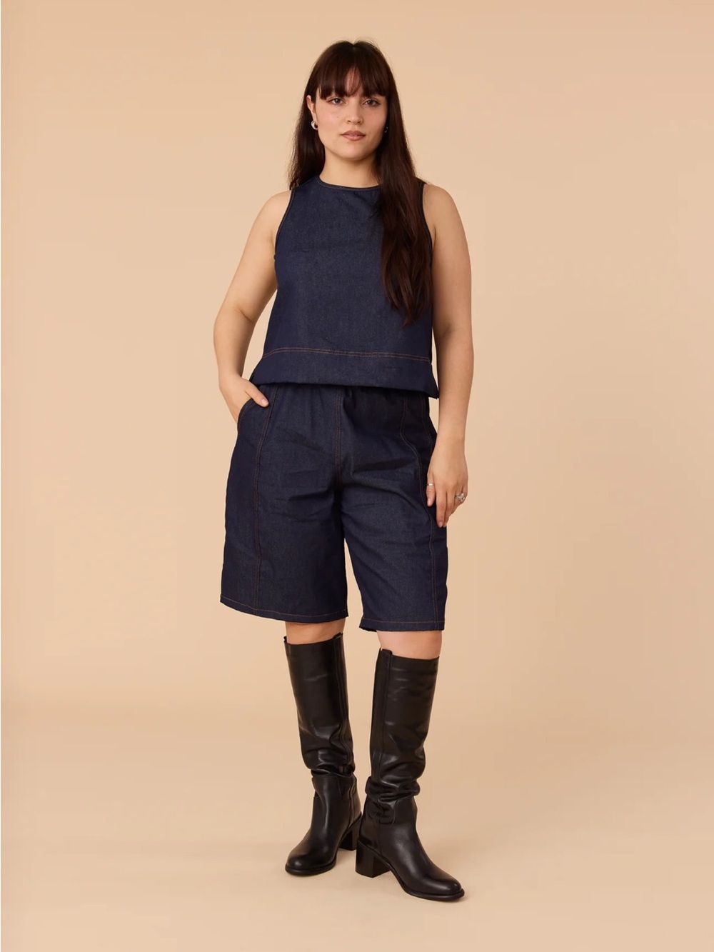 Nettles Tale Campbell Shorts Dark Denim Elastic-Waist Bermuda